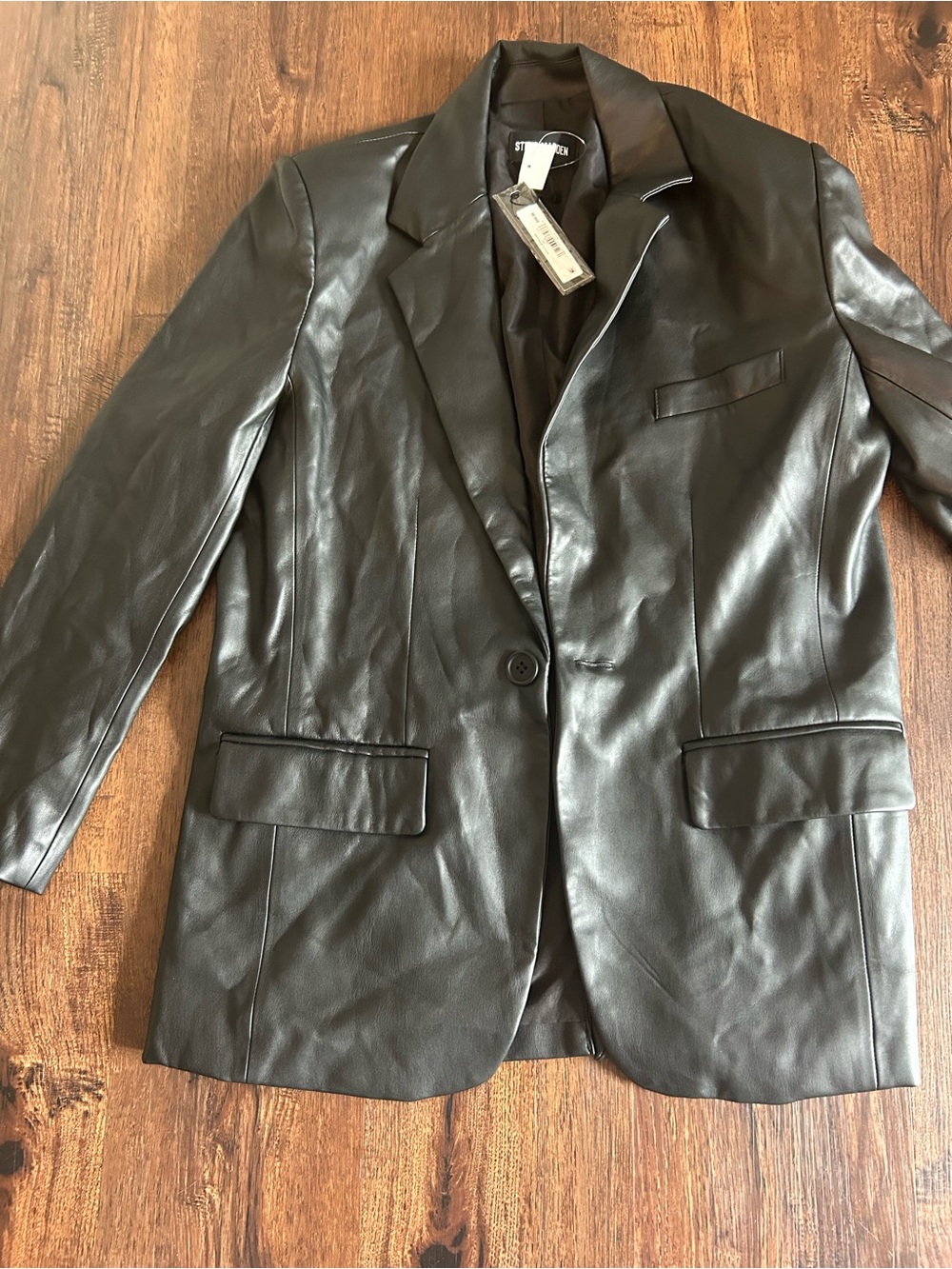 Steve Madden Black Faux Leather Blazer Jacket